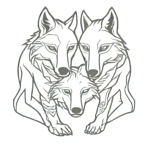 A Pair Of Intertwined Tribal Wolves Representing Loyalty And Protection
