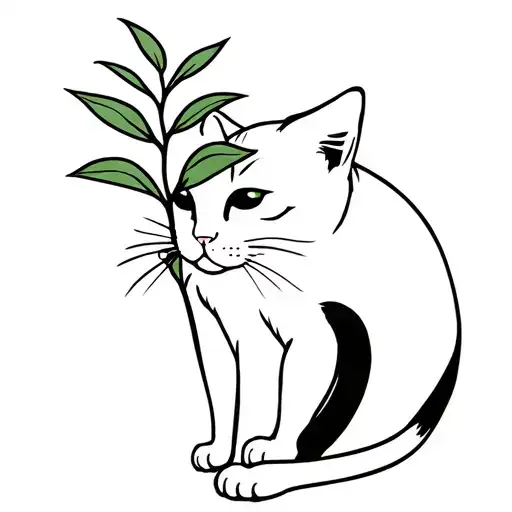Small Cat Eating A Leaf Of A Potted Jade Plant Leaves