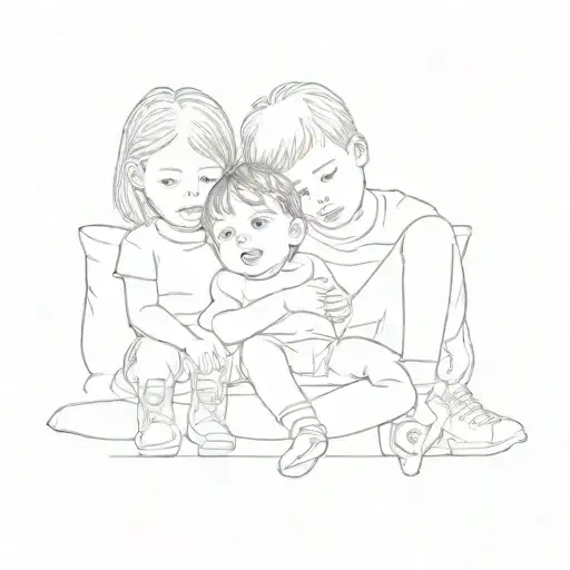 Three Children Sitting On A Couch Looking