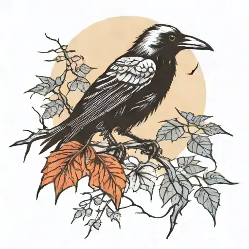 Moonlight Shining On A Crow Perched On Vine With Thorns