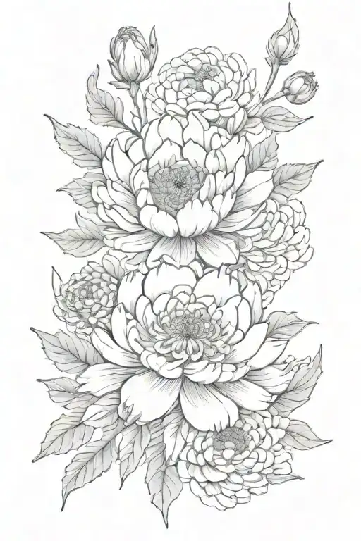 Chrysanthemum Flower And Peony Flower And Scorpion
