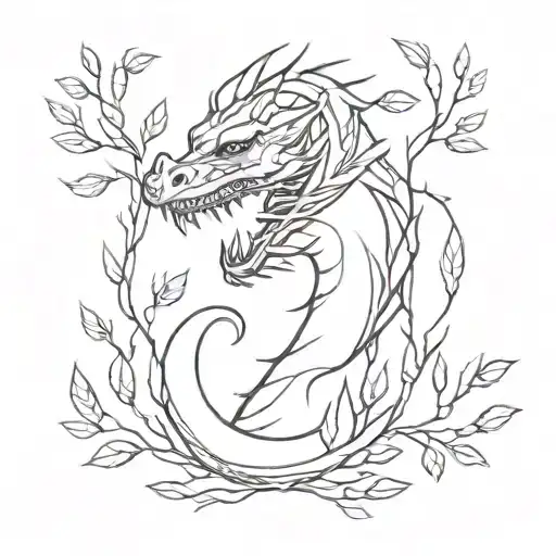 Dragon With Branches Black And White