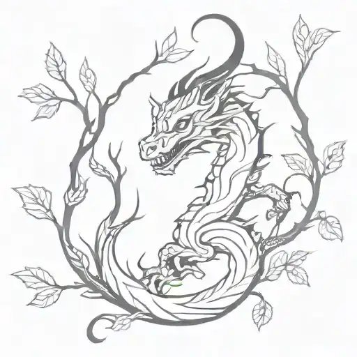 Dragon With Branches Black And White