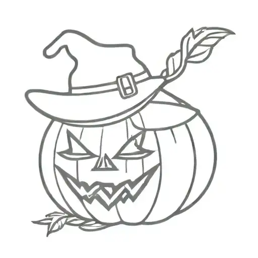 A Minimalist Tattoo Design Of A Pumpkin Wearing A Hat Of A Scarecrow