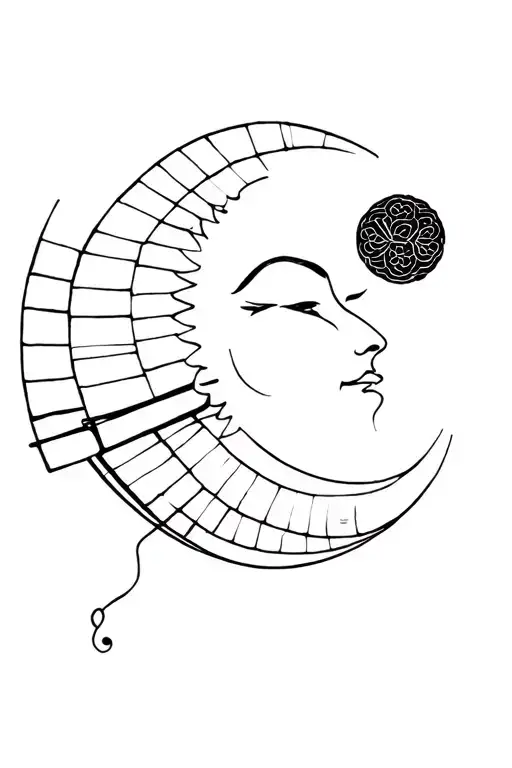 Japanese Fan With Moon On Right Side Profile Traditional