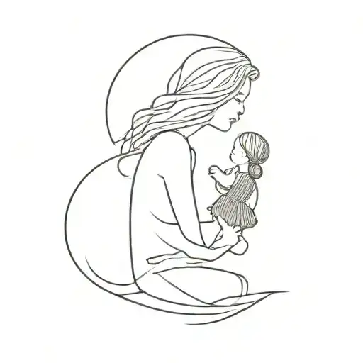 Woman With A Shadow Of A Little Girl