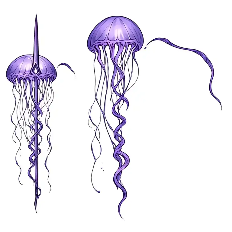 Poseidon Trident Wrapped By Jellyfish With One Mauve Stinger