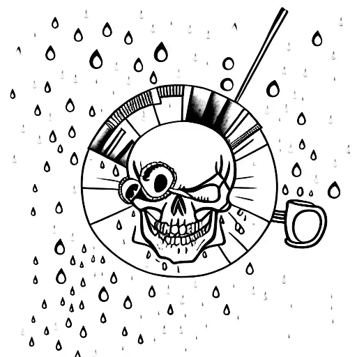 Skull With A Coffee Cup And A Rain Cloud