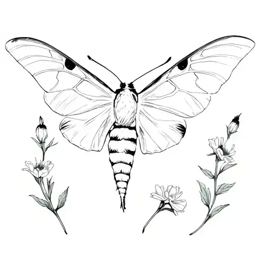 Death Hawk Moth With Sage Flowers Blooming