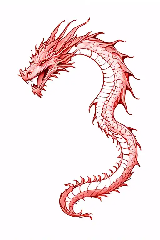 A Feminin Spine Tattoo Of A Red Dragon Bathing In Moonlight