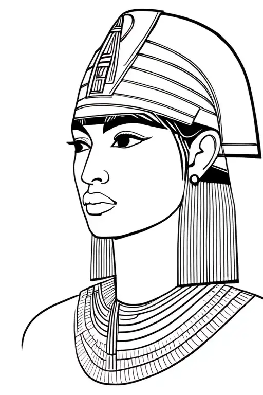 Egyptian With Brown Skin And Black Straight Hair And Bangs And Traditional Helmet