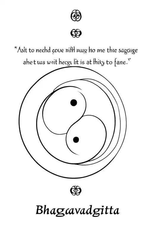 Line Tattoo With Yin Yang Symbol Intertwined With Bhagavadgita Quote