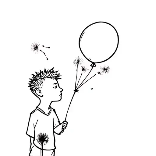 Spikey Haired Boy Floating Holding A Dandelion Like A Balloon