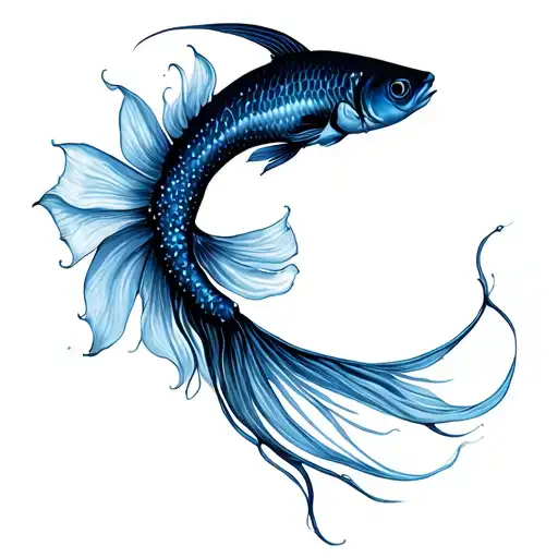 Betta Female Fish With Stargazer Lily