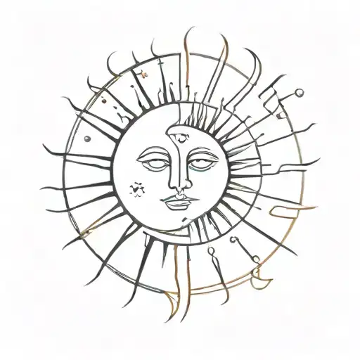 Abstract Sun And Moon With Lines