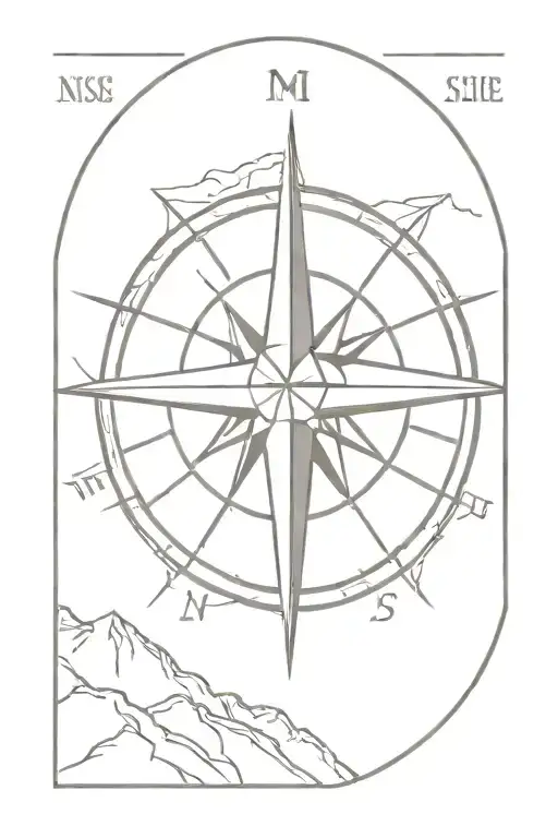 Compass Rose With Mountains Above North Side View