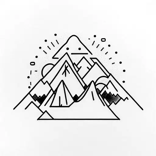 A Minimalist Tattoo Of A Mountain Range With A Vibrant Sunset In The Background