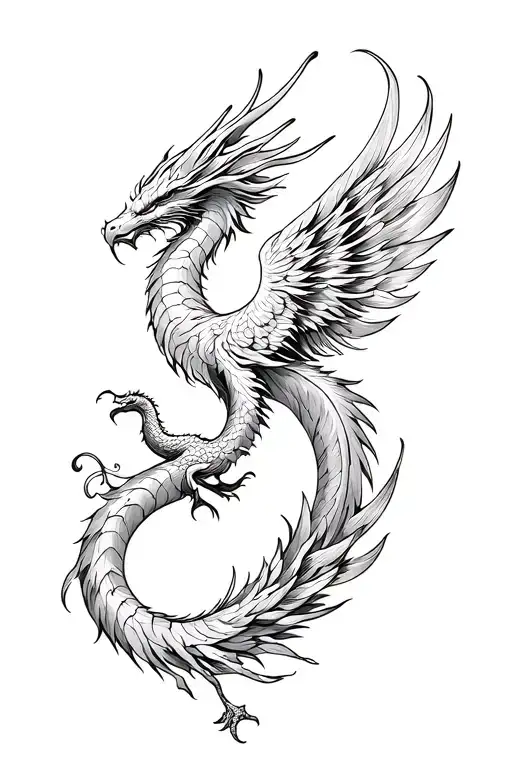 Phoenix And Dragon S Shape Dragon Opposite Upside Down Phoenix