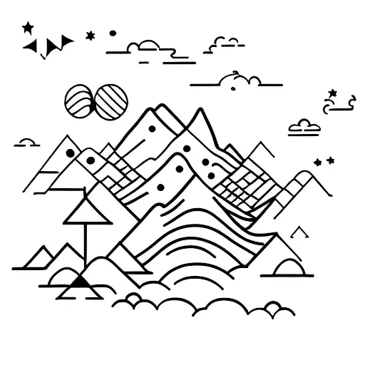 Black Tattoo On A White Background Forest Mountains And Sky With Stars