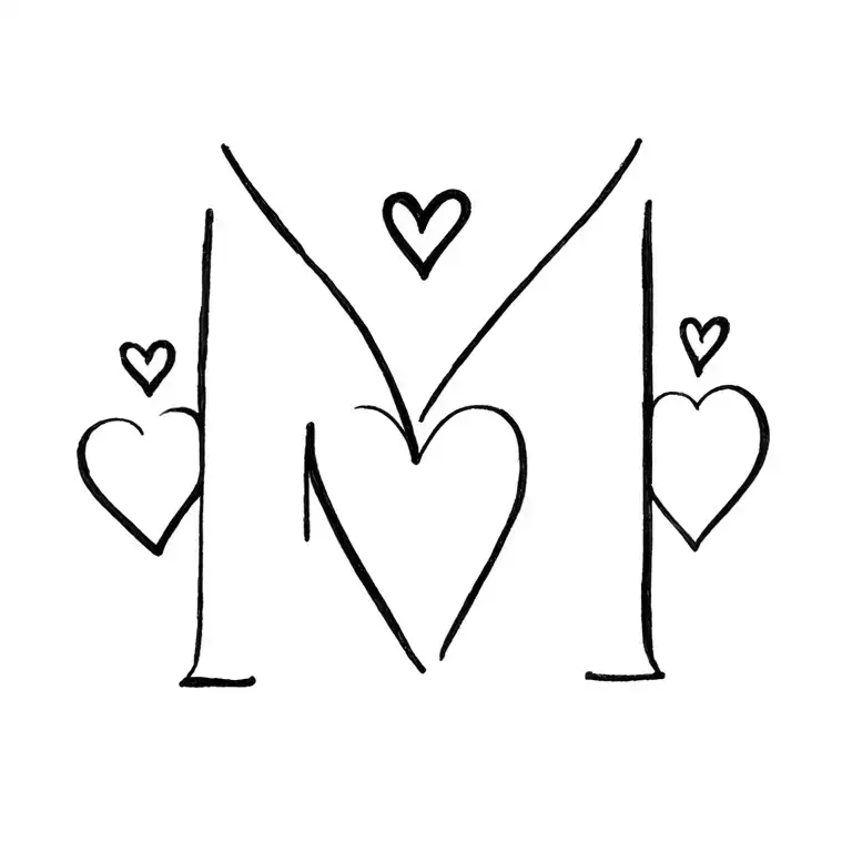 3 Hearts And Letter M