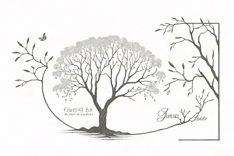 A Dotwork Tattoo Of A Willow Tree With Your Kids' Names Hidden In The Branches