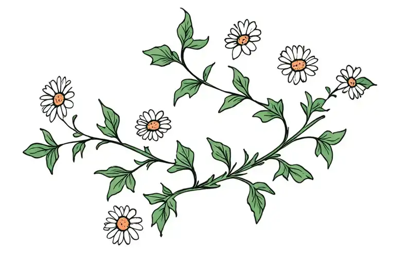 Simple Linework Tattoo Of An Ivy Vine With Daisies And Hawthorne Flowers Intertwined