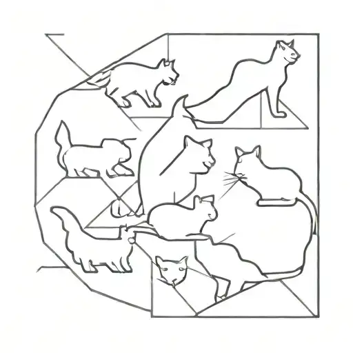 A Geometric Design Incorporating Various Cat Silhouettes In Blackwork Style