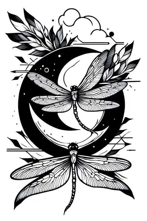 Arrows Dragonfly And Moon Merging Together