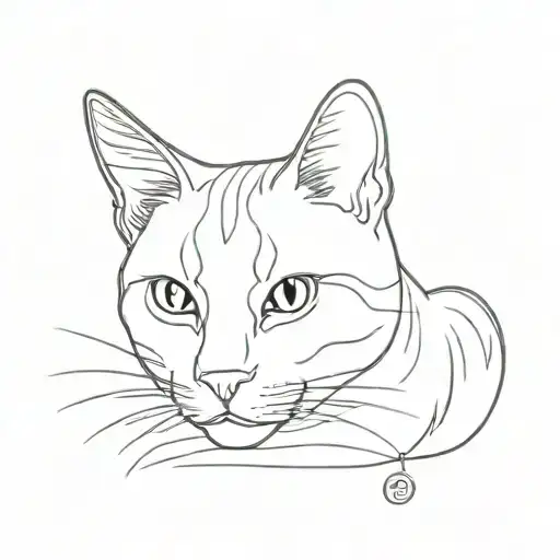 Ginger Cat Outline Tatoo Design