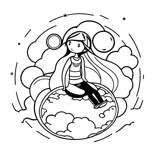Girl Sitting On Top Of Planet