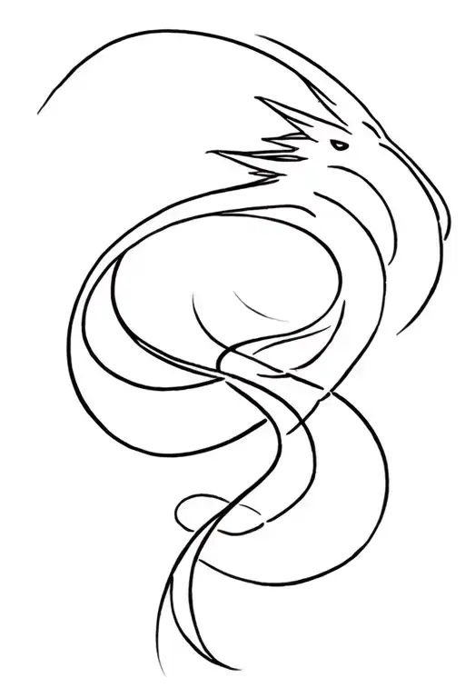 Minimalist Simple Line Drawing Phoenix Swirl Intertwined Dragon