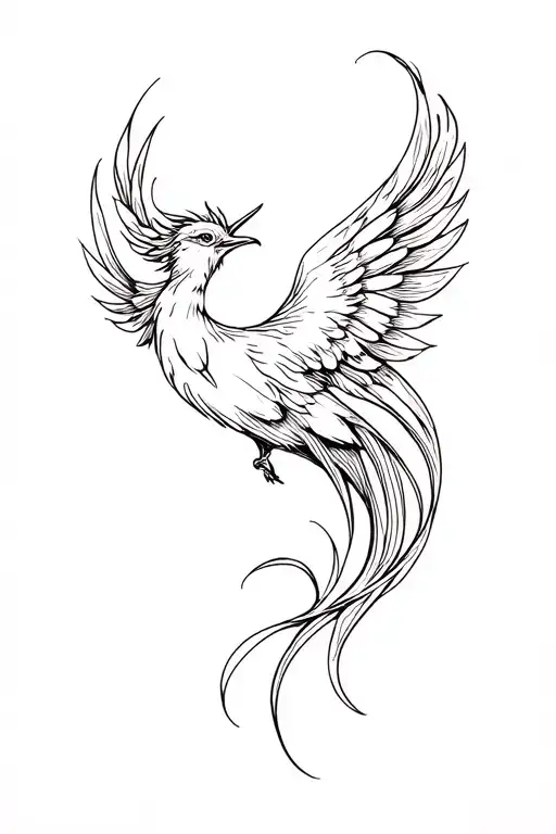 Minimalist Simple Line Drawing Phoenix Swirl