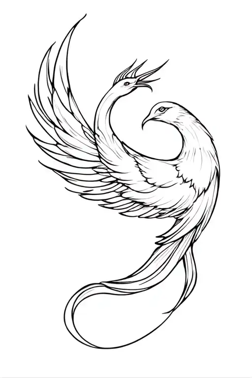 Minimalist Simple Line Drawing Phoenix Swirl