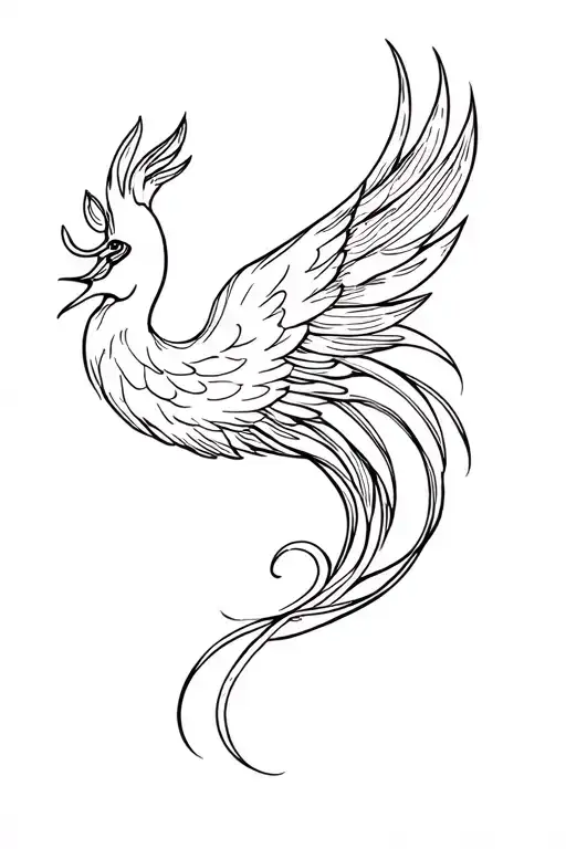 Minimalist Simple Line Drawing Phoenix Swirl