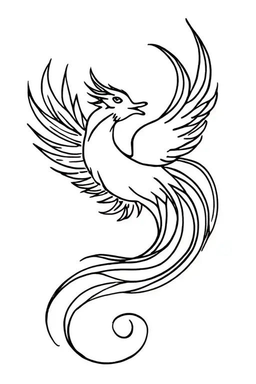Minimalist Simple Line Drawing Phoenix Swirl