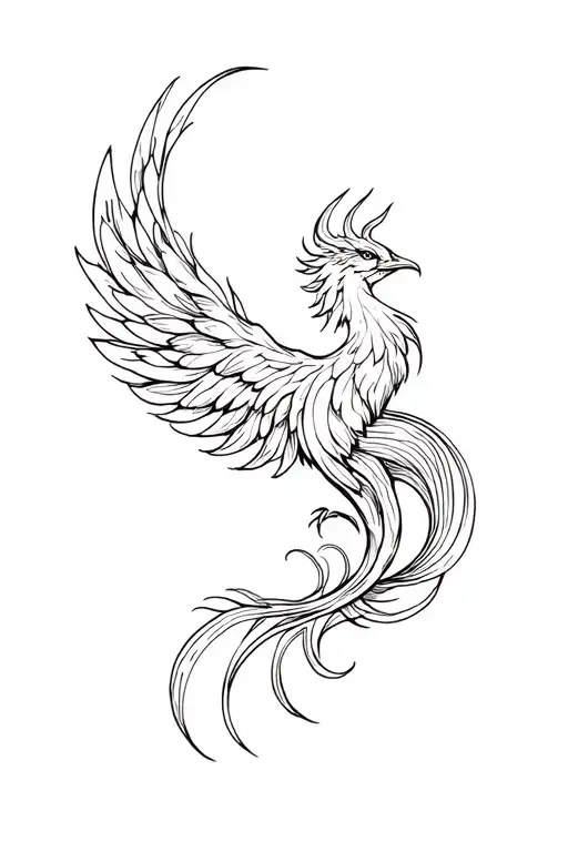 Minimalist Line Drawing Phoenix Swirl