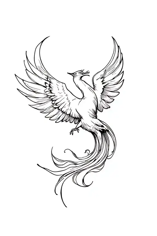 Minimalist Line Drawing Phoenix Flying Swirl