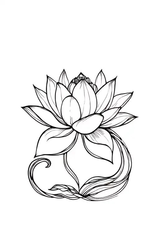 Poddle Type Dog And Lotus Flower