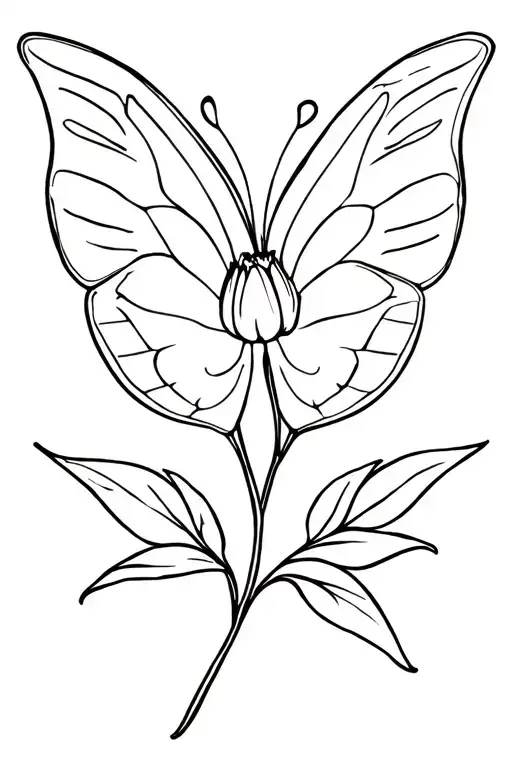 Open Butterfly With Mini Tulip On Wings And Leaves Below