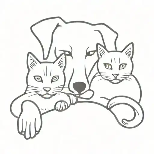 Dog And Cat Sitting Together