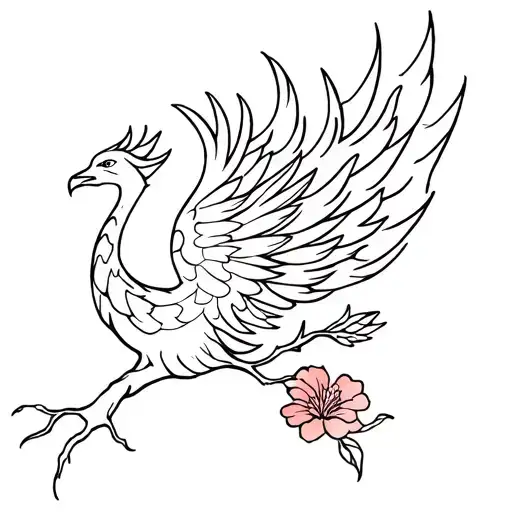 Tree With Phoenix Flames And Two Flowers