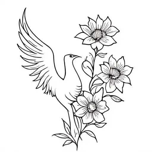 Phoenix Witht Two Flowers