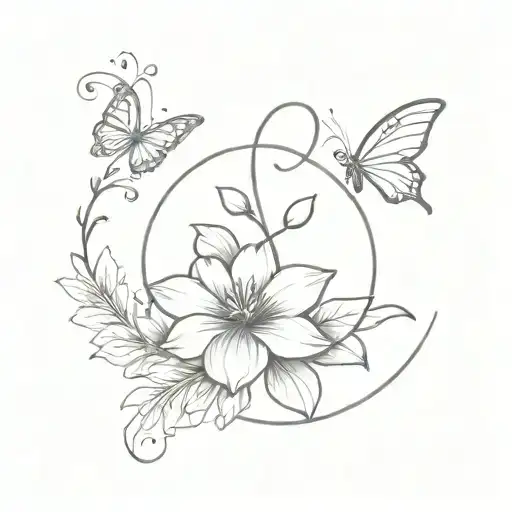 Libra Zodiac Sign Combined Flower Growing Inside With Butterflies