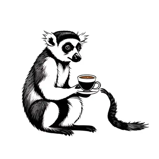 Lemur Wearing A Longyi Drinking An Ethiopian Cup Of Coffee