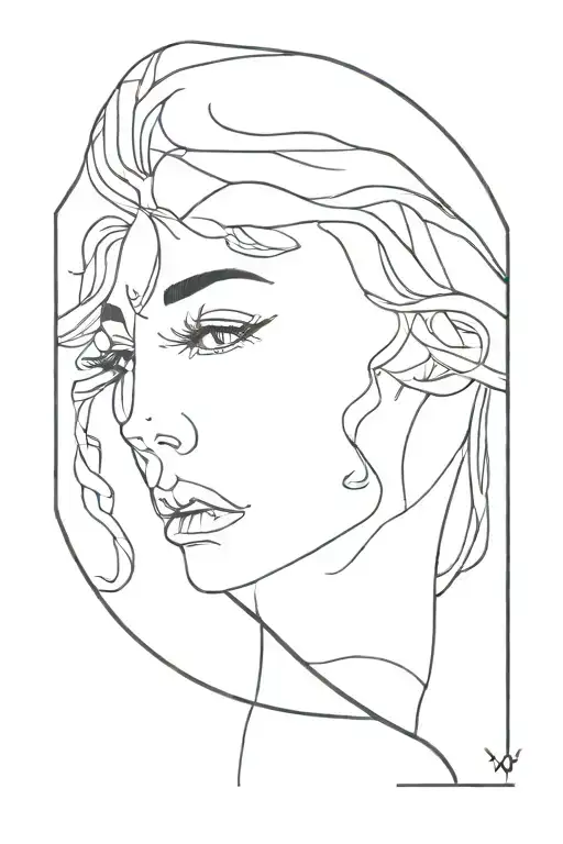 Woman Half Face Line Art Tattoo Symbolizing Virgo Sign