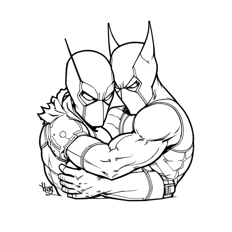 Wolverine Hugging Deadpool