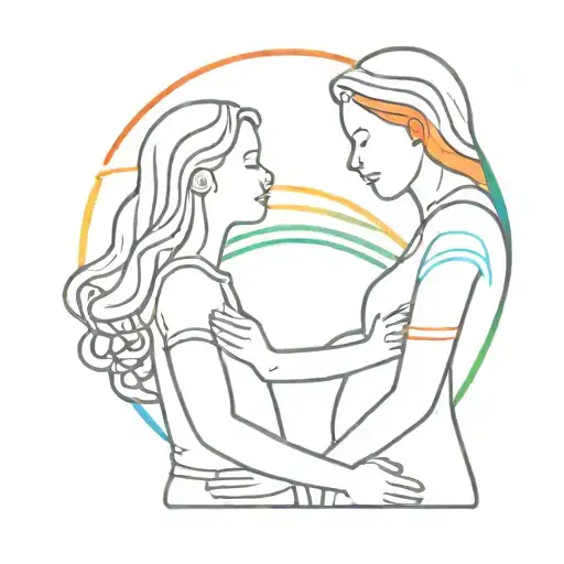 Mother And Son And Rainbow Colors Looking Each Other