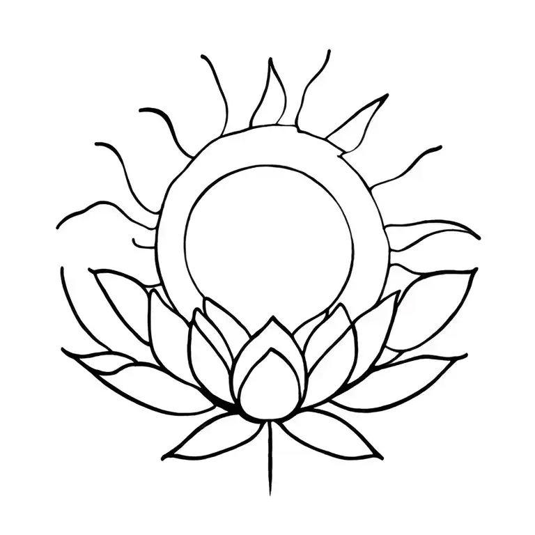 Sun And Lotus Flower Blooming