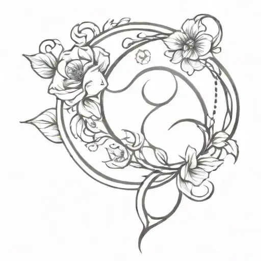 Floral Pisces Symbol Entwined With Libra Symbol Intertwined