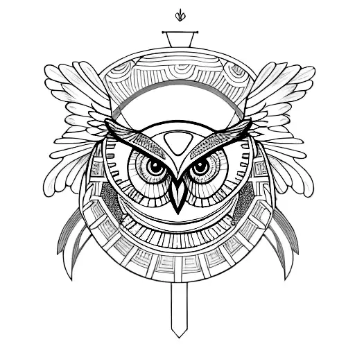 Athena Line Drawing Of Face Side Profile With Owl And Shield